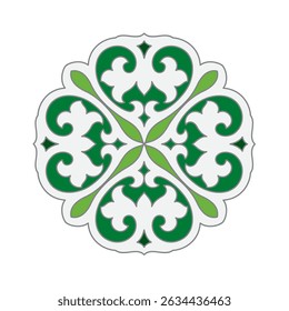 Vector Circle Floral Ornament Shape in Green Tone isolated on white background