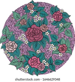 vector circle floral pattern with roses and leaves