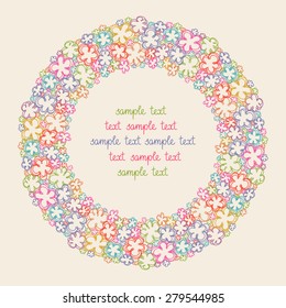 Vector circle flower frame. Simple original border with text box. Cute floral hand drawn illustration for print, web