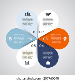Vector circle flower infographic. Template for diagram, graph, presentation and chart. Business concept with six options, parts, steps or processes. Abstract background.