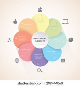 Vector circle flower infographic. Template for diagram,  graph, presentation and chart. Business concept with eight options,  parts, steps or processes on the white background