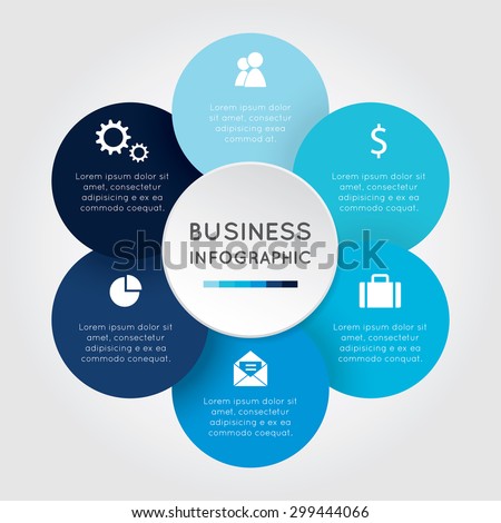 Vector circle flower infographic. Template for diagram,  graph, presentation and chart. Business concept with six options, parts,  steps or processes on the white background