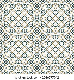 Vector circle flower shape grid seamless pattern green gold color background. Batik, Islamic, Peranakan pattern. Use for fabric, textile, interior decoration elements, upholstery, wrapping.