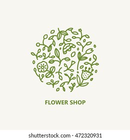 Vector circle with flowers and leaves.