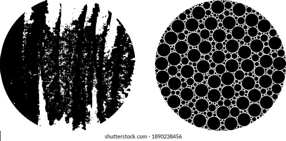 El fractal de círculo vectorial se forma a partir de partes de círculo recursivo aleatorizadas. Icono de círculo. Mosaico fractal de círculo.