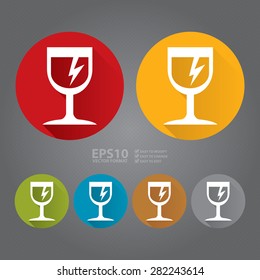 Vector : Circle Fragile, Broken Wine Glass Flat Long Shadow Style Icon, Label, Sticker, Sign or Banner 