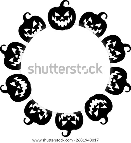 Vector circle frame with balck silhouette Jack pumpkins for Halloween design isolated on white background