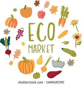 Vector circle frame for an eco market. It can be used for cards, brochures, poster and other promotional materials.