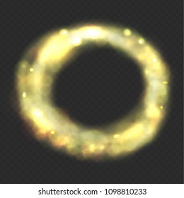 Vector circle frame. Foggy, bokeh and glowing effects on black background.