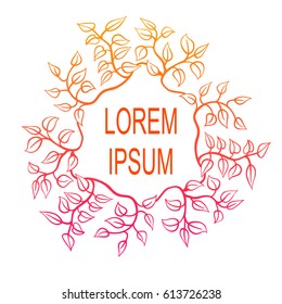 Vector circle frame with leaves. Modern abstract floral design.