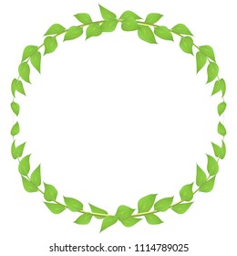 Vector circle frame made from leaves and twigs for decorating events isolated on white background, blanking up a postcard advertising