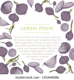 Vector circle frame with onions vegetables for social media background and template