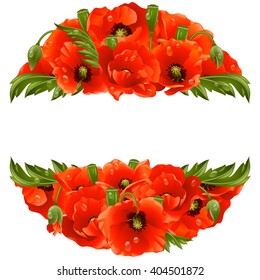 Vector circle frame with red poppies isolated on white background