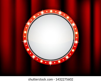 Vector circle frame of retro light boxes in an empty theater for inserting your text.