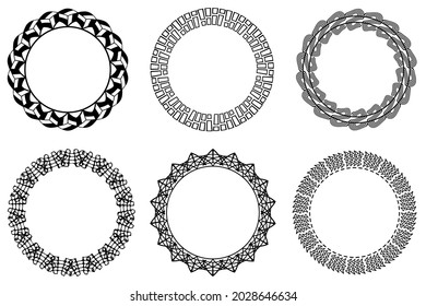 Vector circle frame set. Collection of black circular frames isolated on white background. Decorative abstractrouned borders collection.