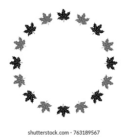 Vector circle frame, wreath made of maple leaves. Circle decoration.