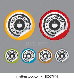 Vector : Circle Free Coffee - Product Label, Campaign Promotion Infographics Flat Icon, Peeling Sticker, Sign