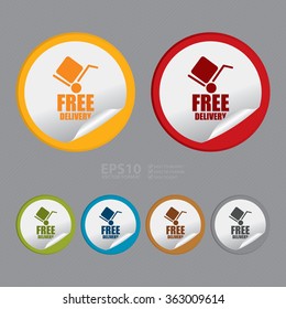 Vector : Circle Free Delivery, Campaign, Promotion , Product Label, Infographics Flat Icon, Peeling Sticker, Sign 