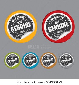 Vector : Circle Genuine 100% High Quality Product Label, Campaign Promotion Infographics Flat Icon, Peeling Sticker, Sign 