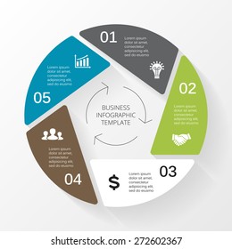 Vector circle geometric infographic. Template for cycle diagram, graph, presentation and round chart. Business concept with 5 equal options, parts, steps or processes. Startup layout for your project.