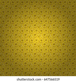 Vector circle golden grid and elements on yellow background. Ornament design template. Ornamental floral vignette for wedding invitations, business card, certificate, logo template.