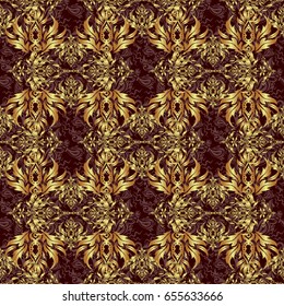 Vector circle golden grid and elements on brown background. Ornament design template. Ornamental floral vignette for wedding invitations, business card, certificate, logo template.