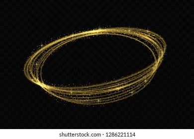 Vector circle golden light tracing effect. Glowing magic fire ring trace