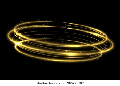 Vector circle golden light tracing effect. Glowing magic fire ring trace