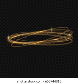 Vector circle golden light tracing effect. Glowing magic fire ring trace.