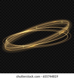 Vector circle golden light tracing effect. Glowing magic fire ring trace