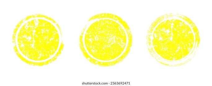 Vector circle grunge stamp set. Round yellow vector isolated on white background.  Collection for grunge badge, seal, ink and stamp design template.