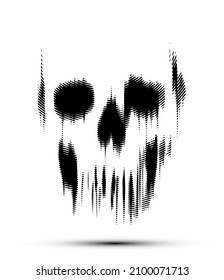 Vector circle halftone vertical motion blur smear scary skull on white background.