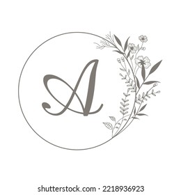 Plantilla de logotipo floral dibujada a mano en círculo vectorial en un estilo de ilustración elegante y mínimo. Marco del logotipo de círculo. Para insignias, etiquetas, logotipos e identidades comerciales de marca.