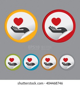 Vector : Circle Hand With Heart Sign or Heart Donation Infographics Flat Icon, Peeling Sticker, Sign