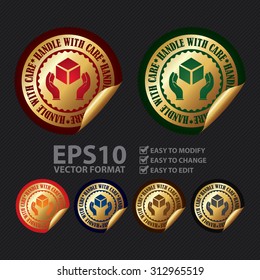 Vector : Circle Handle With Care Infographics Peeling Sticker, Label, Icon, Sign or Badge