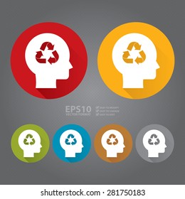 Vector : Circle Head With Recycle Arrow Flat Long Shadow Style Icon, Label, Sticker, Sign or Banner