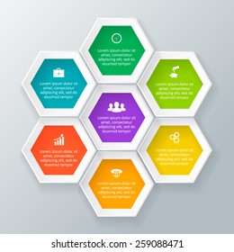 Vector circle heaxagon infographic. Template for diagram, graph, presentation and chart. Business concept with seven options, parts, steps or processes.