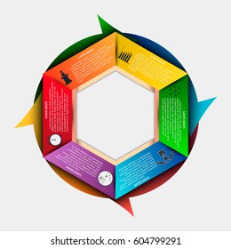Vector circle hexagon element for infographic. Template for cycling diagram, graph, presentation and round chart. Business concept with 6 options, parts, steps or processes.