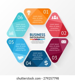 Vector Circle Hexagon Infographic. Template For Cycle Diagram, Graph, Presentation And Round Chart. Business Concept With 6 Options, Parts, Steps Or Processes. Abstract Background.