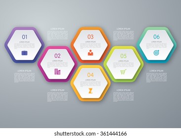Vector Circle Hexagon Infographic. Template For Diagram, Graph, Presentation And Chart. Business Concept With 6 Options, Parts, Steps Or Processes. Abstract Background.