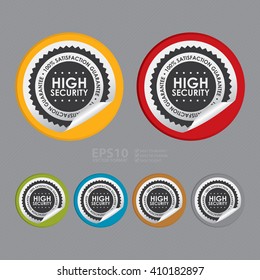 Vector : Circle High Security 100% Satisfaction Guarantee - Product Label, Campaign Promotion Infographics Flat Icon, Peeling Sticker, Sign