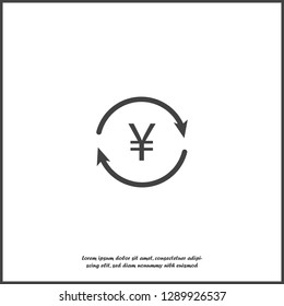 Vector circle icon with arrow and yen sign. Currency exchange symbol on white isolated background. Layers grouped for easy editing illustration. For your design.