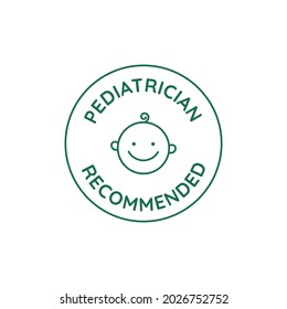 Vector circle icon and emblem in linear style for packaging for organic product - pediatrician recommended
