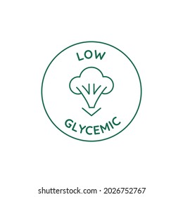 Vector circle icon and emblem in linear style for packaging for organic product - low glycemic

