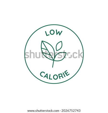Vector circle icon and emblem in linear style for packaging for organic product - low calorie
