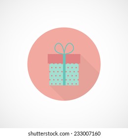 Vector circle icon of gift box in flat style