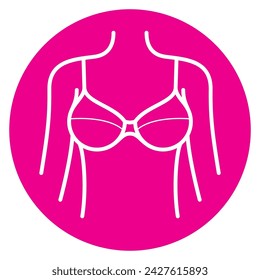 Vector círculo icono líneas de torso femenino con sujetador. Aislado sobre fondo blanco