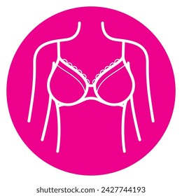 Vector circle icon lines of female torso with bra and lace. Isolated on white background