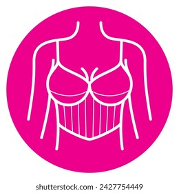 Icono de círculo vectorial líneas de torso femenino con corsé. Aislado sobre fondo blanco
