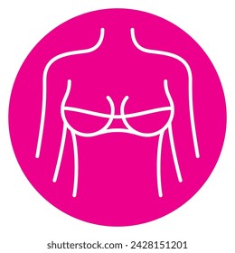 Vector circle icon lines of female torso with bra and lace. Isolated on white background